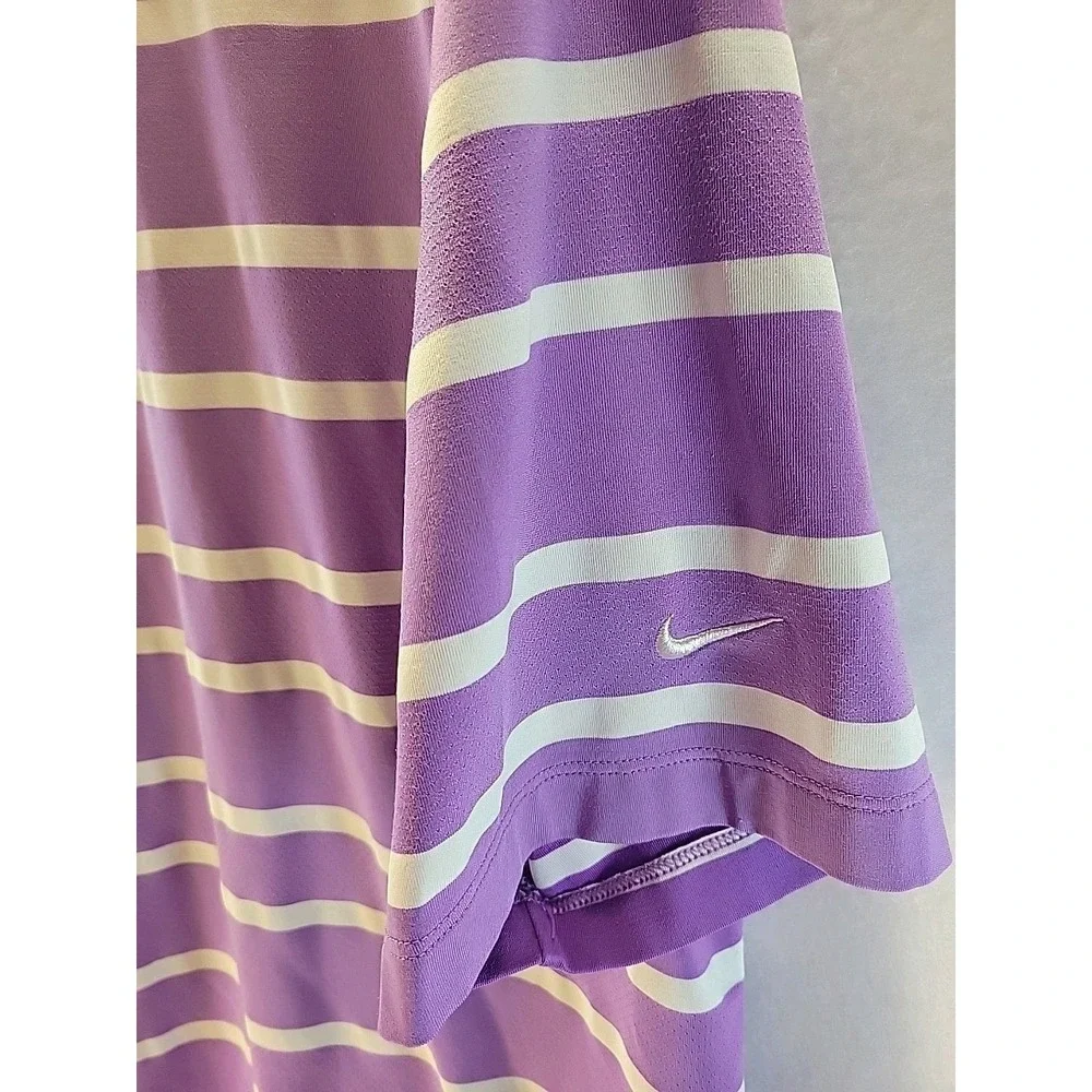 Nike Dri-Fit Golf‎ Shirt Mens L Purple Striped Short Sleeve Outdoor Athleisure
